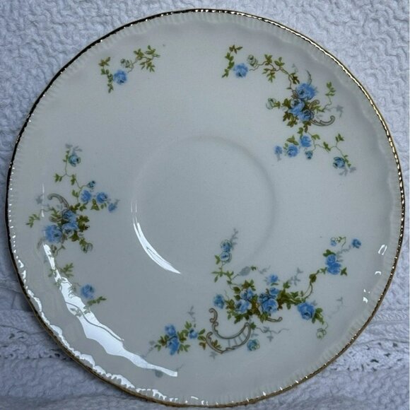 VINTAGE POPE GOSSER  3 Saucers FLUERETTE Embossed Blue Flowers Gilded 1920-1931 - Picture 8 of 9